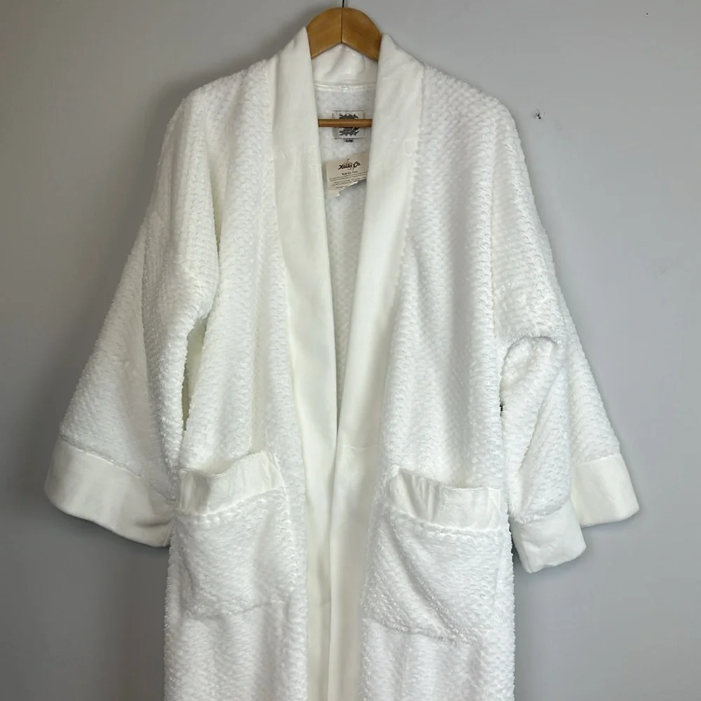 NEW Keiki Co. Luxury Long Spa Robe SM White Plush Kimono Style Bathrobe USA Made - Picture 7 of 16